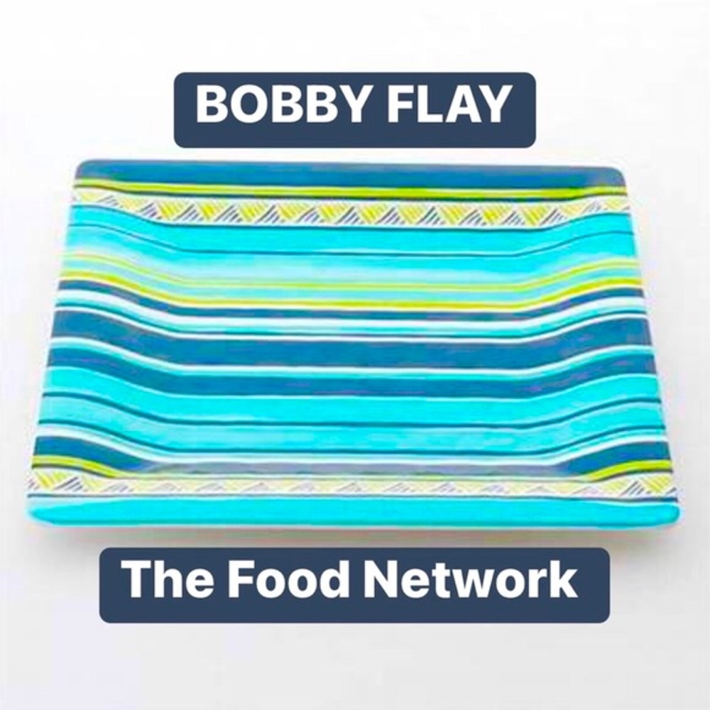 BOBBY FLAY Striped Melamine Plate Square Dinner Plate 10 1/2”